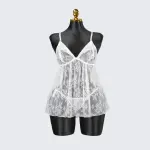 Plus Size White Floral Sheer Mesh Chemise