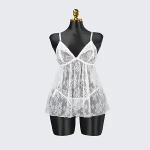 Plus Size White Floral Sheer Mesh Chemise