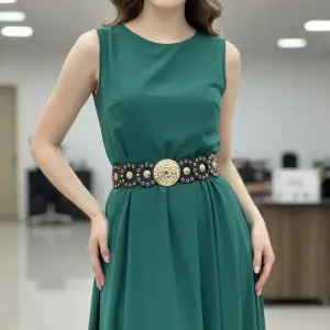 Wide Embellished Belt with Statement Round Buckle BT-12