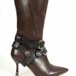 Boots with Decorative Ankle Straps Elegant Knee-High R-60