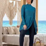 Teal Modest Swimwear Tunic & Black Leggings Set