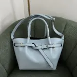 Belted Pebbled Hand Bag - blue
