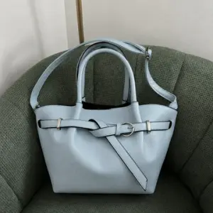 Belted Pebbled Hand Bag - blue
