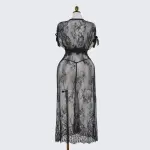 Black Lace Embroidery High Slit See-Through Seduction Negligee Panty Set