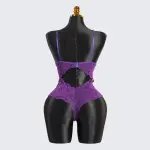 Purple Hollowed-out Lace Bodysuit