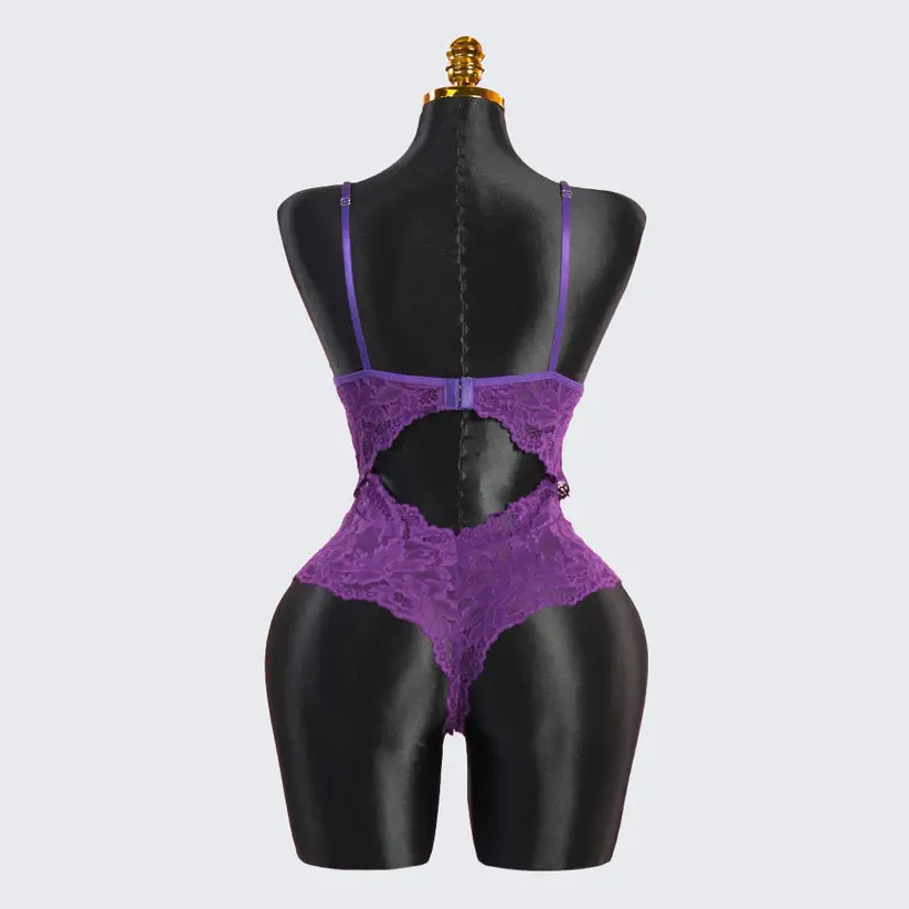 Purple Hollowed-out Lace Bodysuit