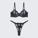 Sexy Mesh Embroidered See-Through Bra Thong Lingerie Set