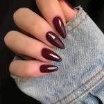 12pcs almond-shaped burgundy nails