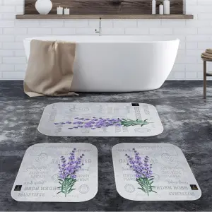 lavender Digital Bathroom Set Non Slip 3Pieces
