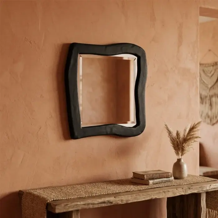 Handmade Organic Boho Wall Mirror with Black Frame