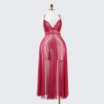 Sheer Embroidered Cutout Long Dress Fine Mesh Lingerie