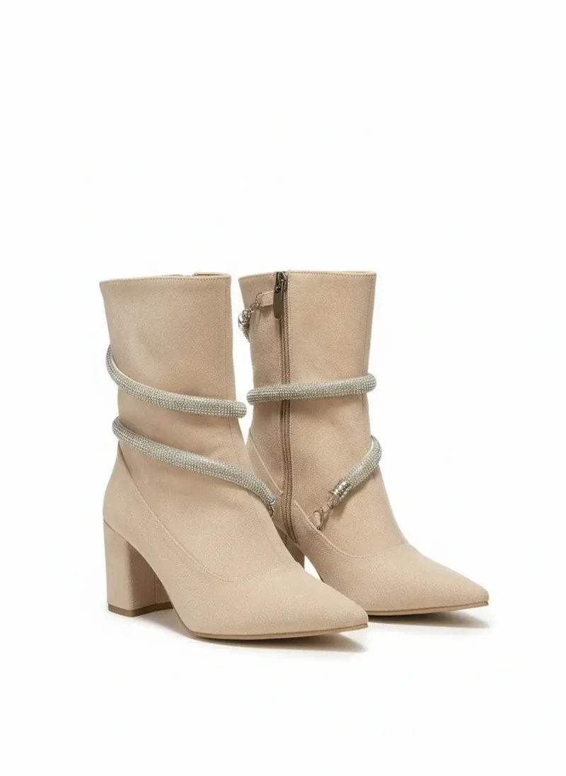 Boots with white belts wrap around it B-43