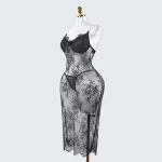 Lace Embroidery See-Through Bridal Lingerie Dress