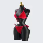 Red Velvet Pom-Pom Embellishment Bra & Panty Set