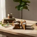 Natural Wooden Tea Light Candle Holder Set – Rustic Boho Handmade Home Decor (Set of 4)