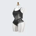 Black Sheer Fringe Corset Panty Set