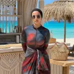 Dark Red & Black Tie-Dye Burkini Set with Sarong