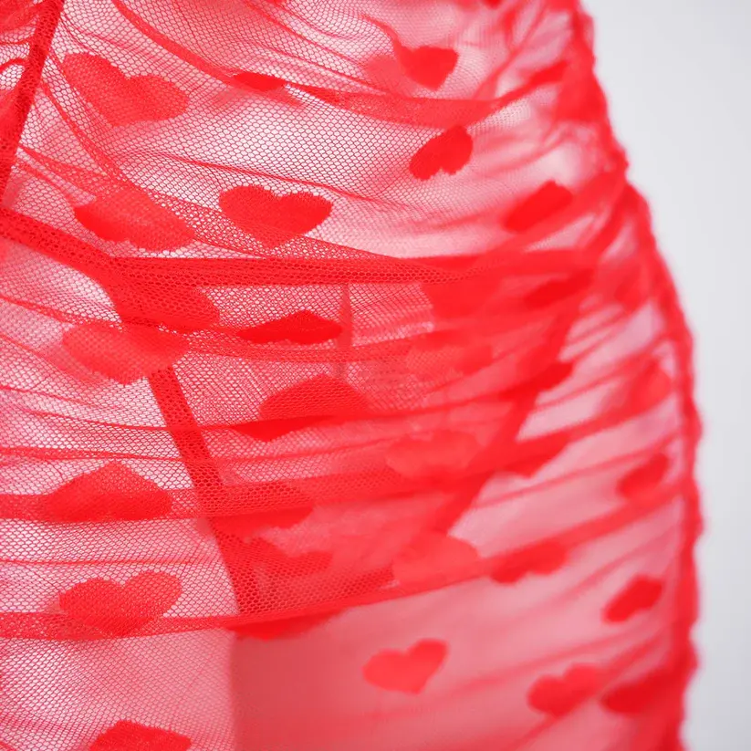 Plus Size See-Through Mesh Heart Lace Dress Lingerie Set