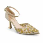Glittery Rhinestone Pointed-Toe Heels C-125