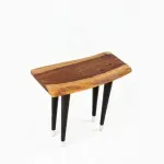 Solid Wood Live Edge Accent Table with Tapered Mid-Century Legs
