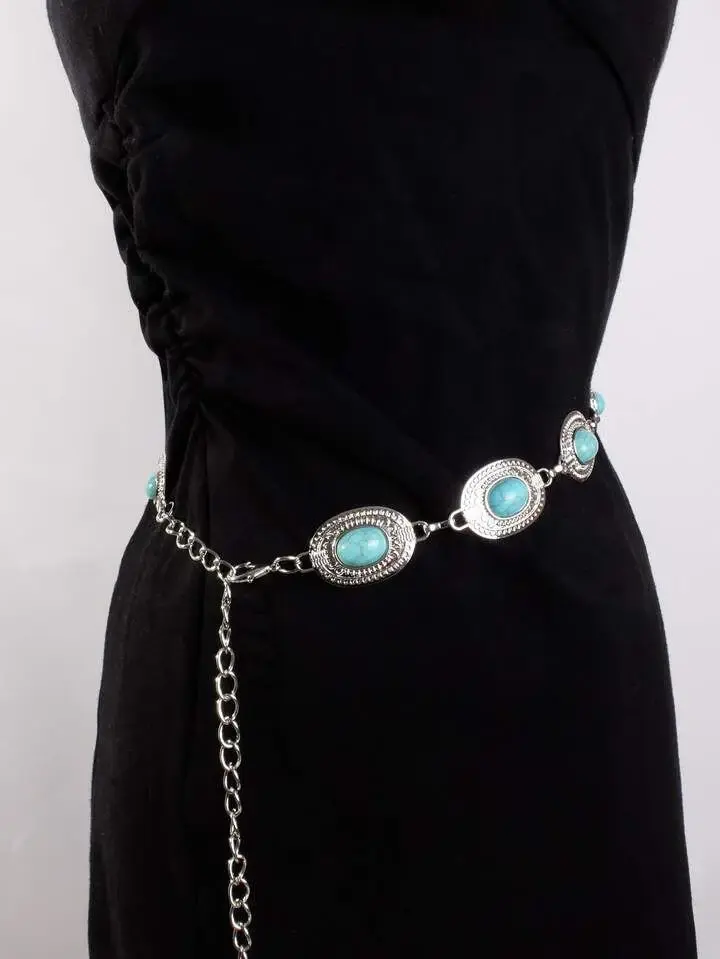 Turquoise Stone Chain Belt U-23