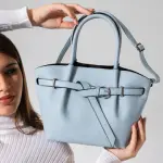 Belted Pebbled Hand Bag - blue