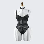 Lace See-Through Metal Chain Bodysuit