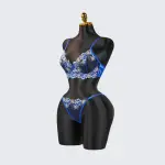 Blue Floral Lace Embroidered See-through Bra