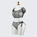 Black Polka Dot See-Through Hollow Bra Panty Set
