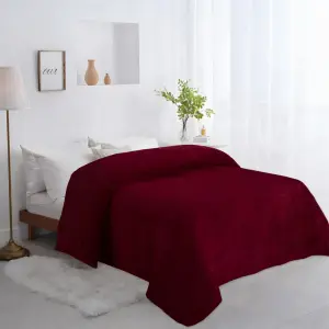 Flannel Fleece Throw Blanket (Dark Red)