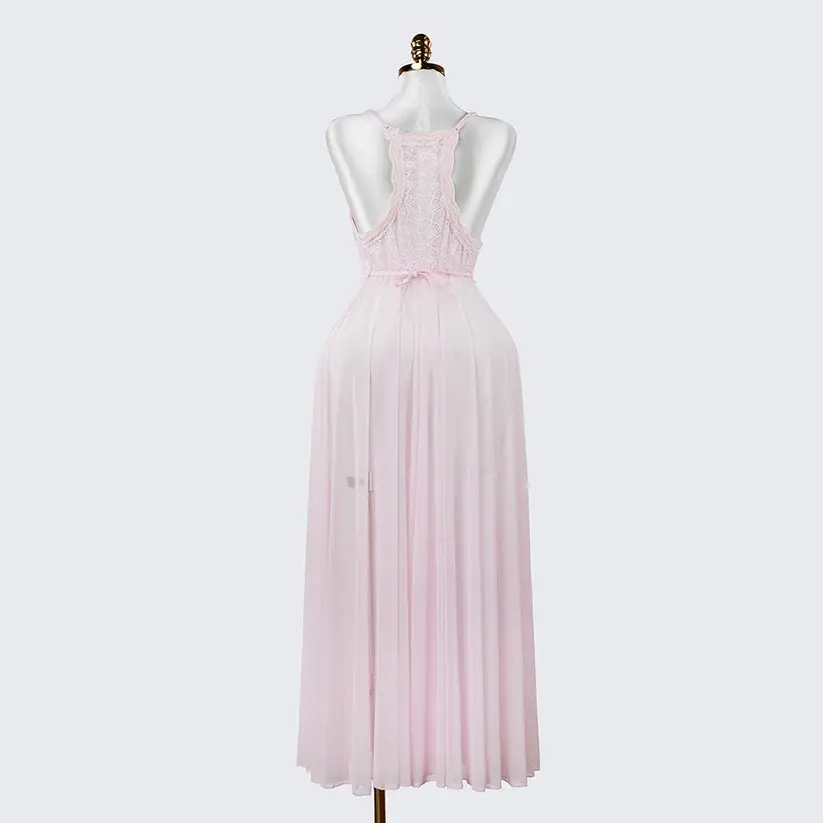 Elegant Seductive Mesh Embroidered Spaghetti Strap Long Dress