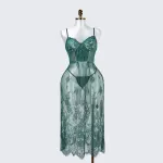 Green Lace Embroidery Negligee Dress