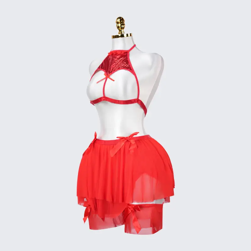 Plus Size Sexy Cupless Sheer Lace Chemise Dress