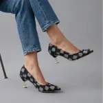 Elegant Checkered Pattern Heels with Luxe Touch C-101