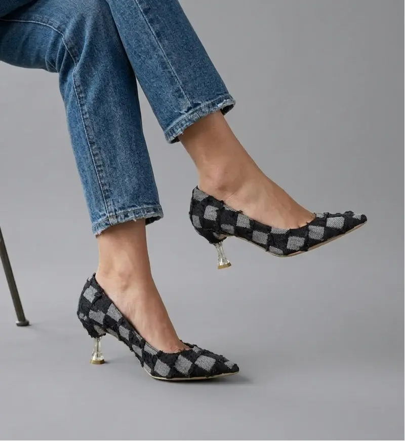 Elegant Checkered Pattern Heels with Luxe Touch C-101