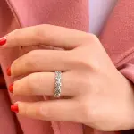 خاتم فضه بتصميم زهور رقيق فرى سايز