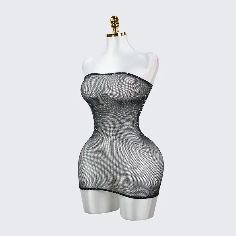 Star Glitter See Through Strapless Crystal Mesh Lingerie