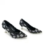 Elegant Checkered Pattern Heels with Luxe Touch C-101