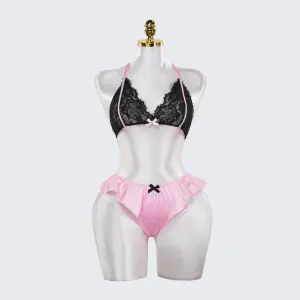 Contrasting Colors Lace Embroidery See-Through Sexy Bra Panties Set