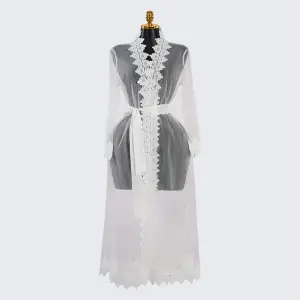 White Long-Sleeved See-through Lace Robe
