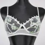 Sexy White Lace Embroidered Lingerie Sheer Bra Panties Set
