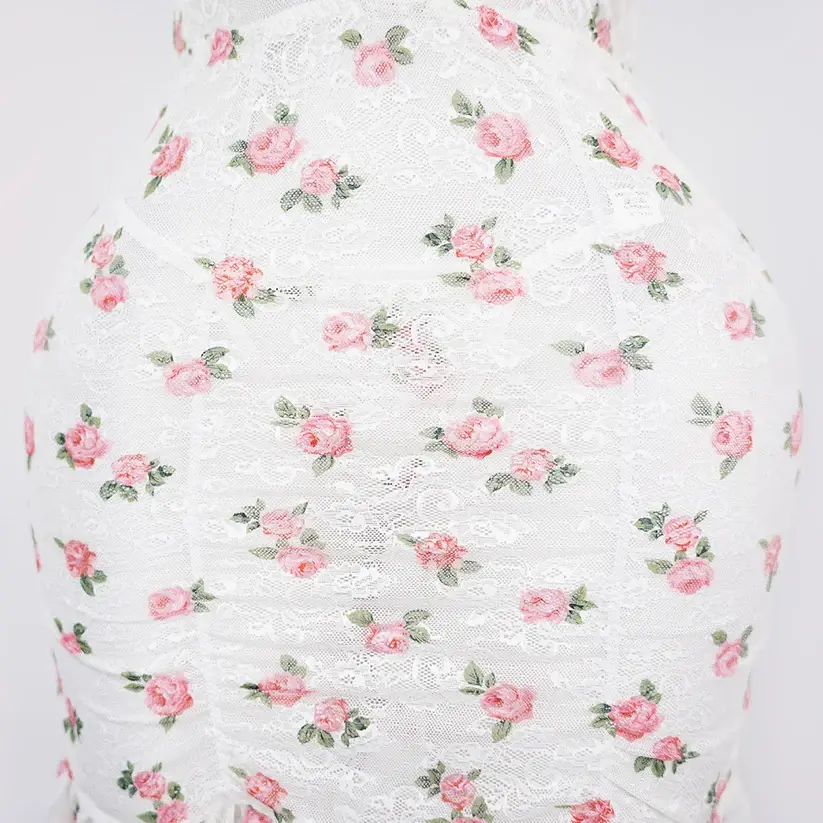 Deep V Rose Print Chemise Spaghetti Strap Slip Dress