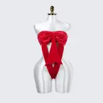 Red Open-back Bow Adjustable Bodysuit
