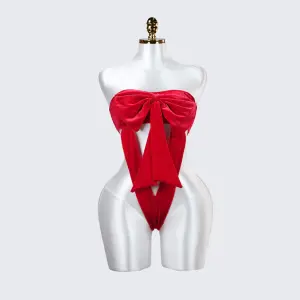 Red Open-back Bow Adjustable Bodysuit