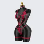 Crimson Seduction Red Lace Embroidery Seduction Bodysuit