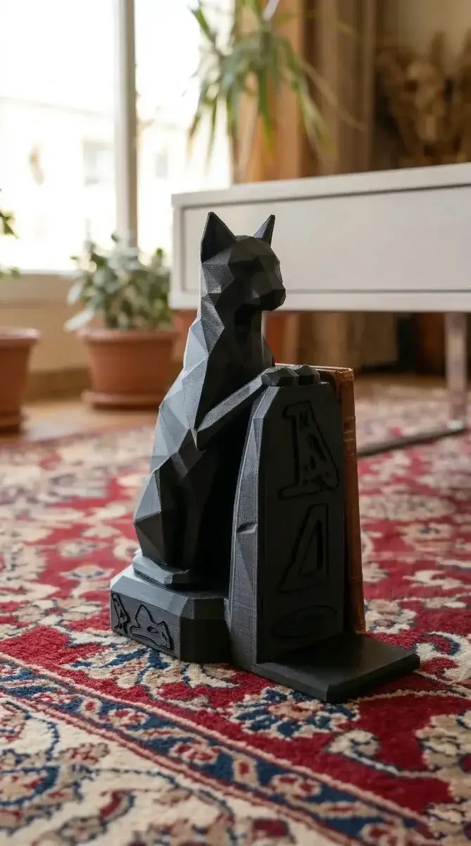 Modern Low Poly Egyptian Cat Bookend