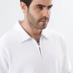 White Quarter Zip Polo Shirt