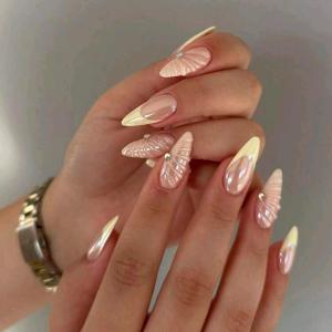 10pcs y2k style magic silver long almond 3D gel nails