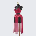Red Sheer Mesh Lingerie Bra Panty Dress Set