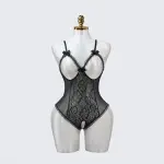 Floral Lace Embroidered Open Crotch Bodysuit